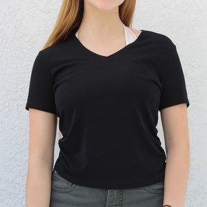 Vintage Black Sheer V Neck Short Sleeve Shirt🖤